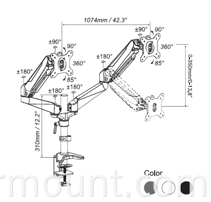 AVR324D dual monitor screen desktop mount size